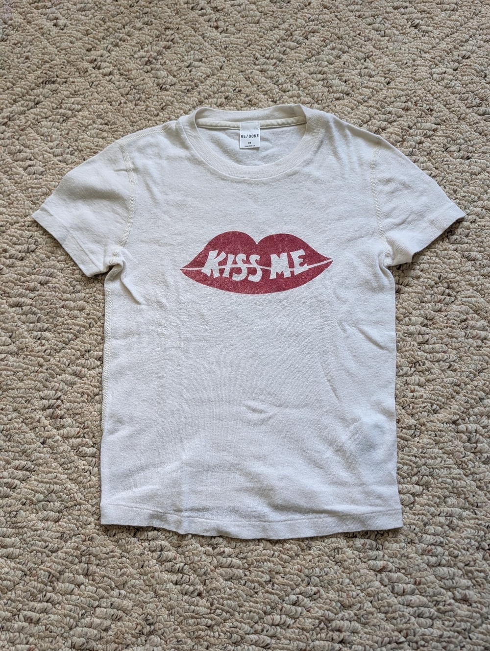 Rare Vintage Y2K 2000s Kith Redone Kiss Me White Cotton Baby Tee Shirt Red Lips